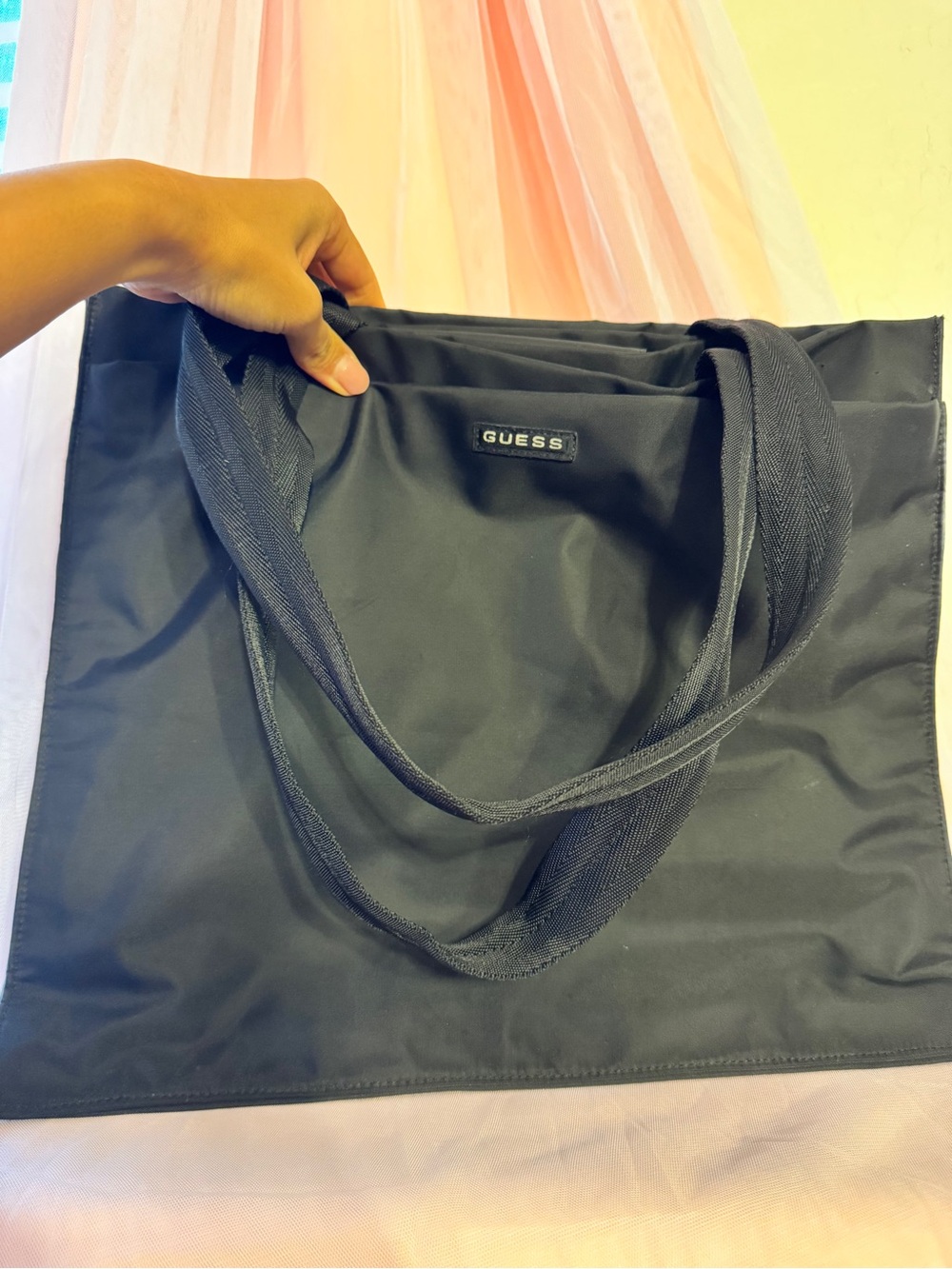 👜[🌸like New]GUESS Women's black nylon Shoulder Tote daily bag